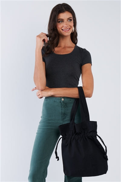 Large Black Drawstring Beach Tote