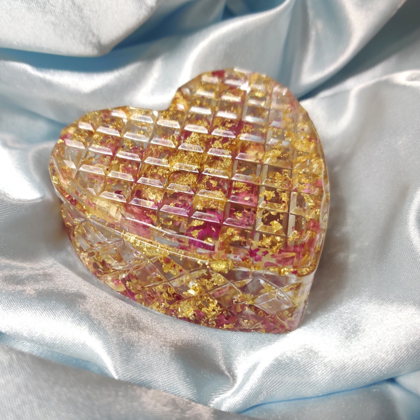 Peony and Gold Flake Heart Box