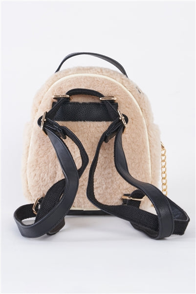 Faux Shearling Cream Backpack